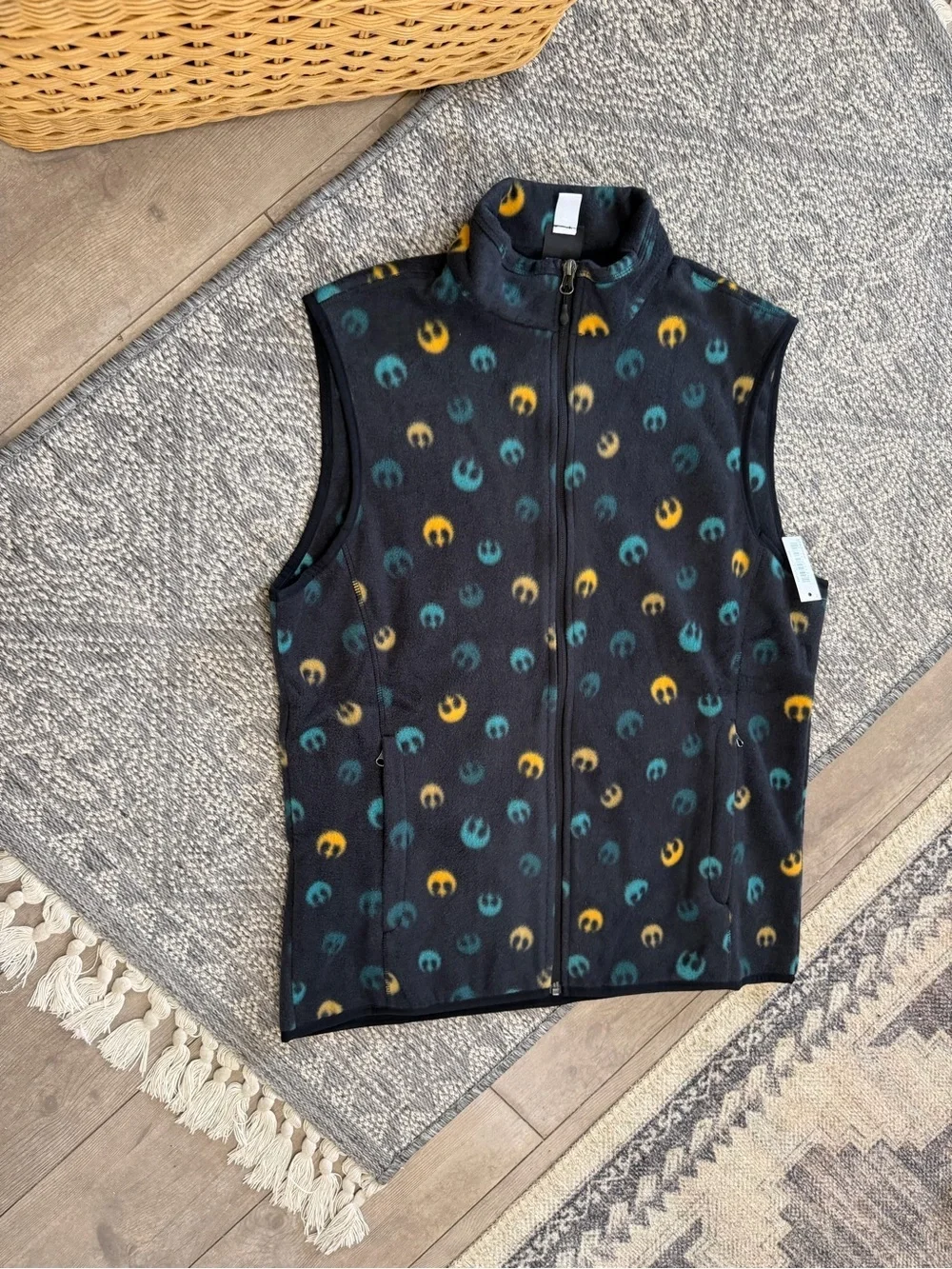 New Disney Star Wars Rebel Polar Fleece Zip Vest Adult Size Medium Allover Logo